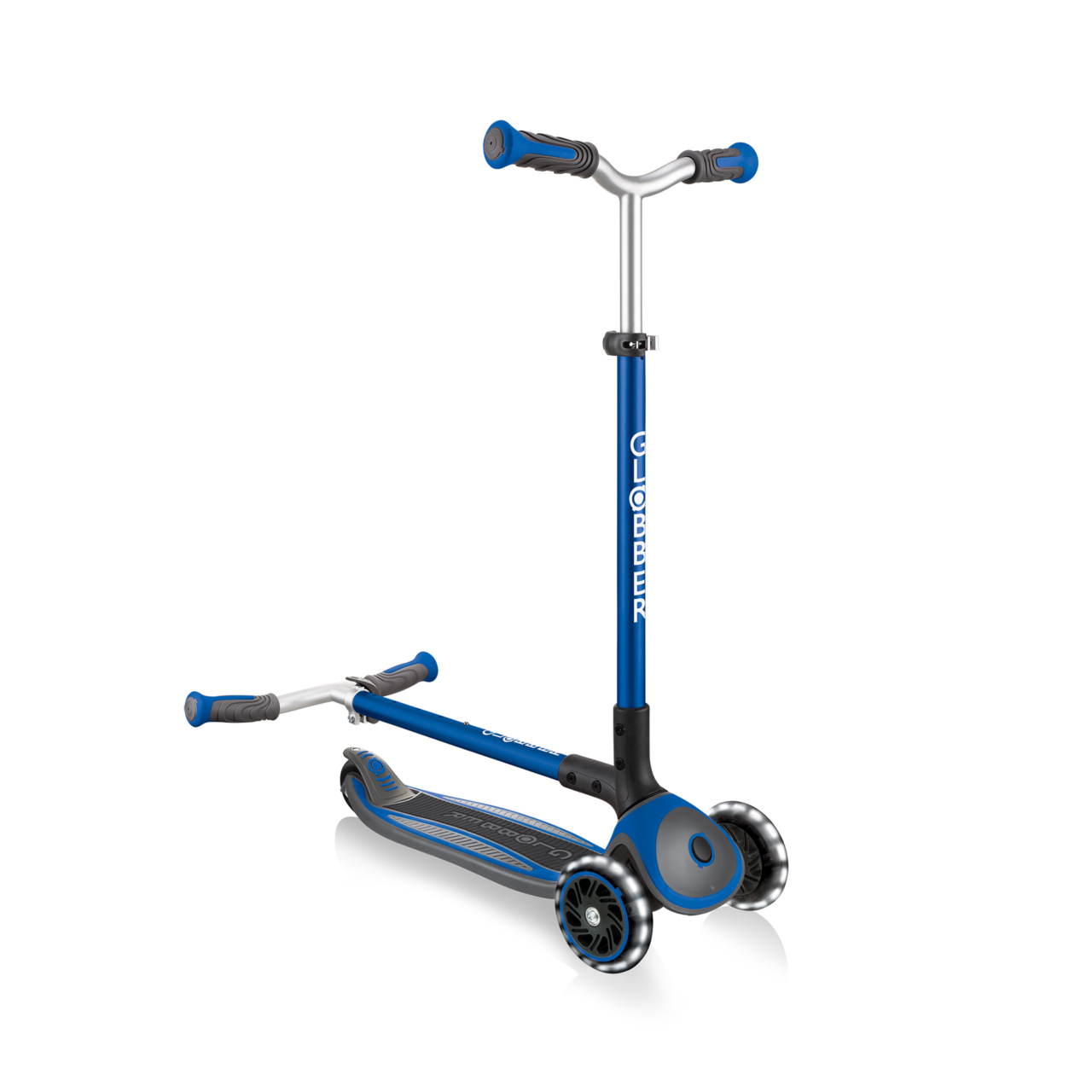 Blue Foldable Scooter With Led Lights