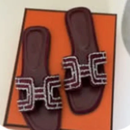 Hermes slides, burgundy with crystals