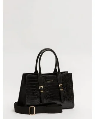 Croc-effect buckle tote
