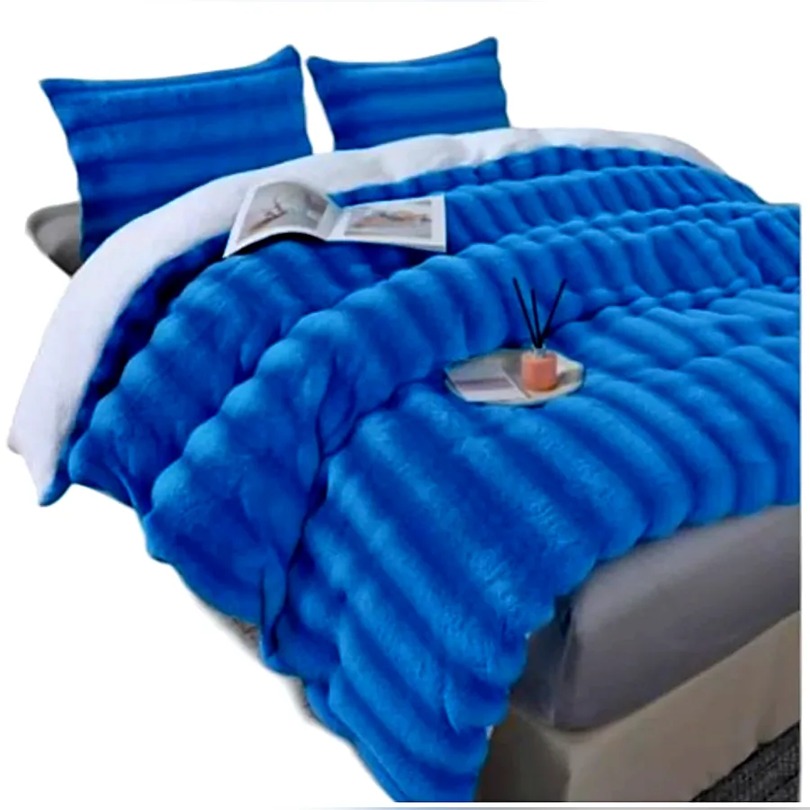 Fluffy ribbed comforter set, royal blue