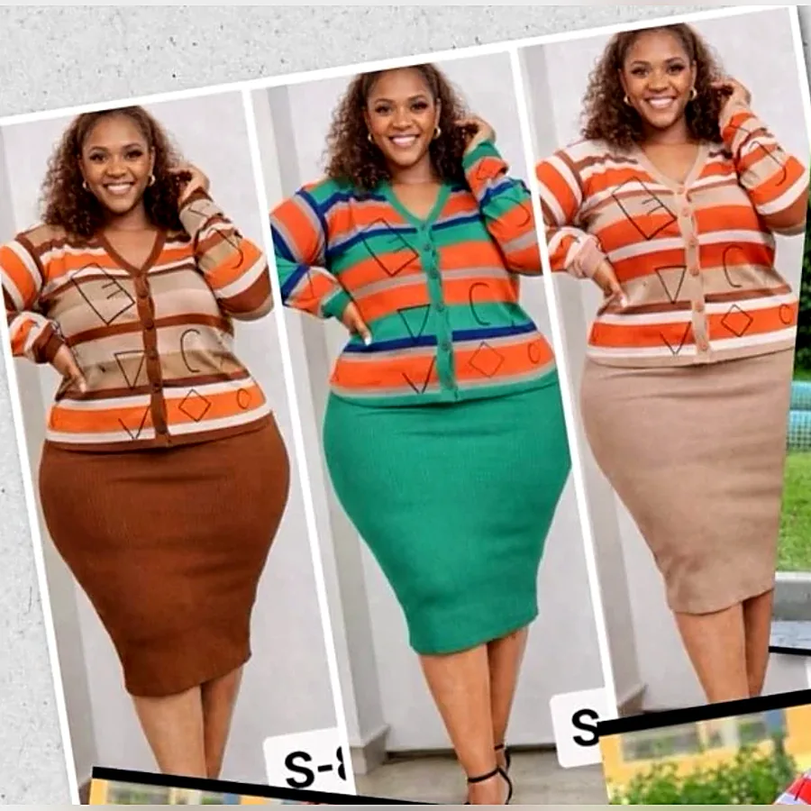 Striped cardigan & pencil skirt set