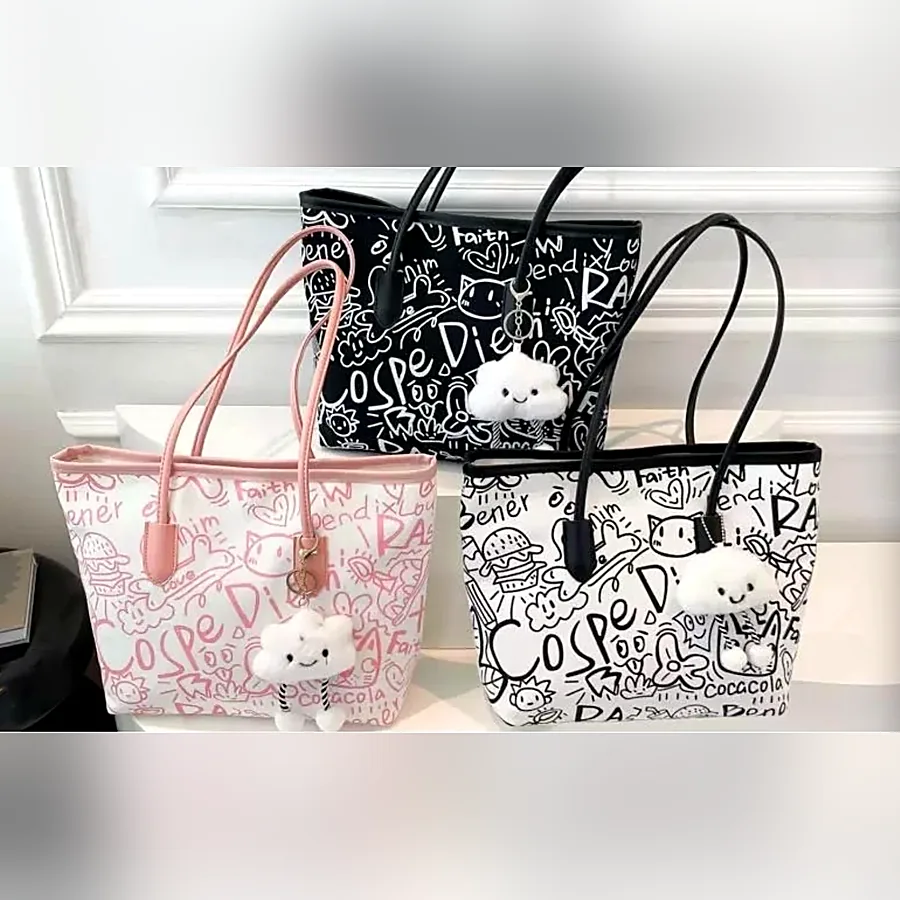 Graffiti print tote