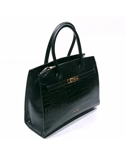 Croc-effect turn-lock tote