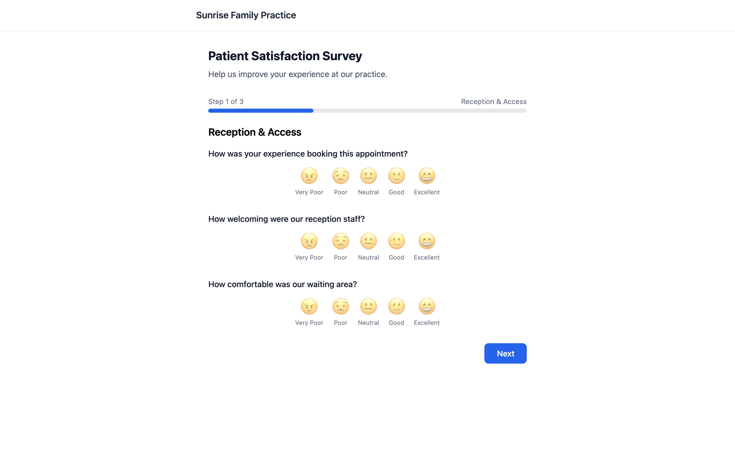 The UltimateQ patient survey — 'Your feedback matters' — with a 0 to 10 recommendation scale