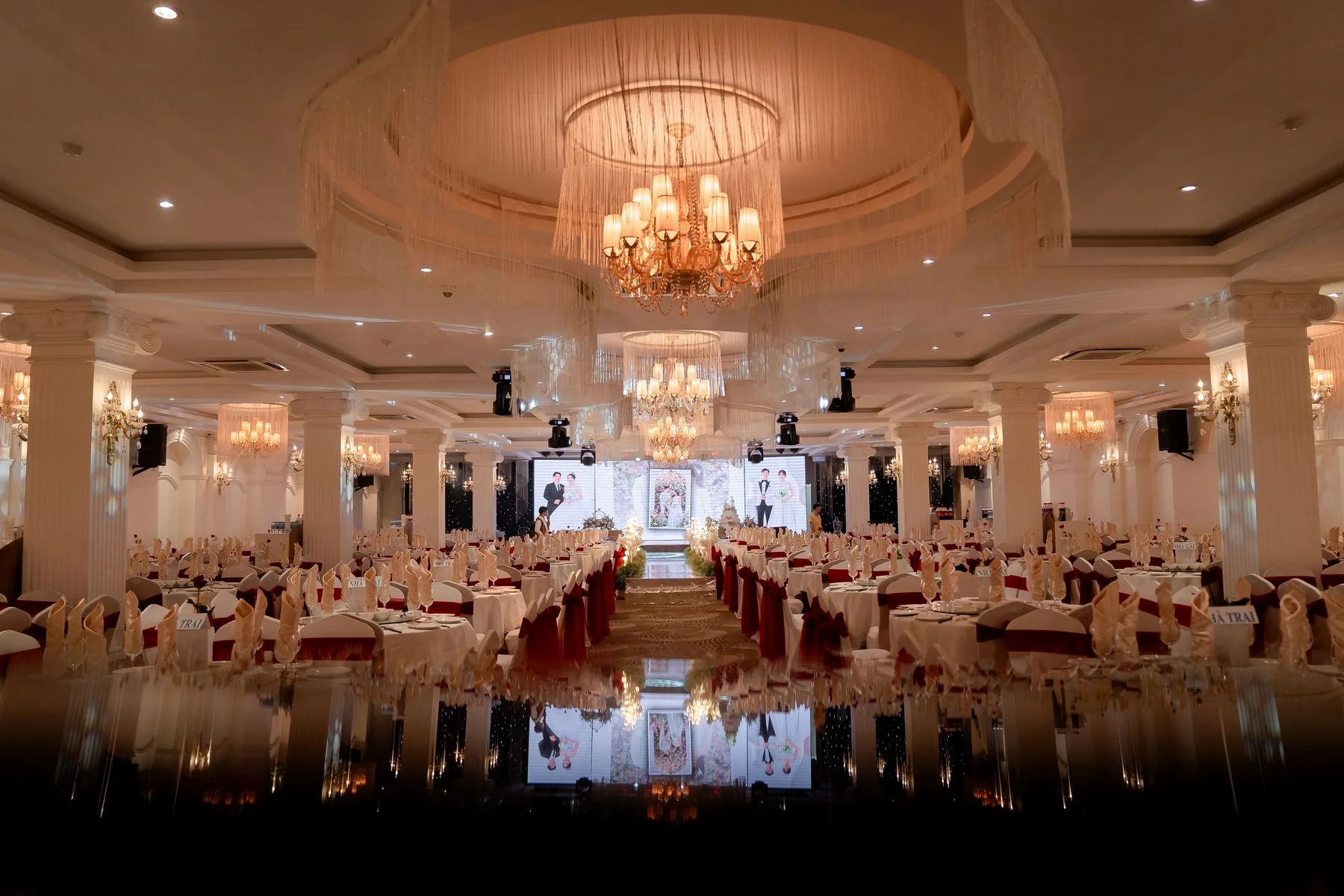Luxurious ballroom set for a grand wedding reception