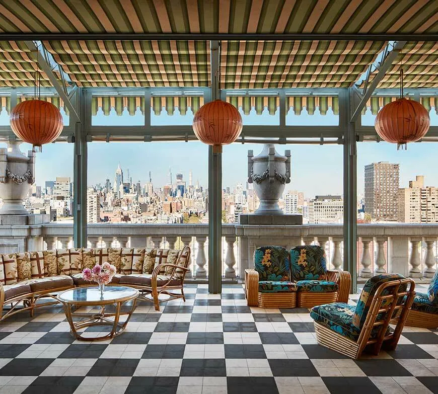 The Greenhouse rooftop event space at Nine Orchard, set for a small New York hotel wedding | Wedded Wonderland