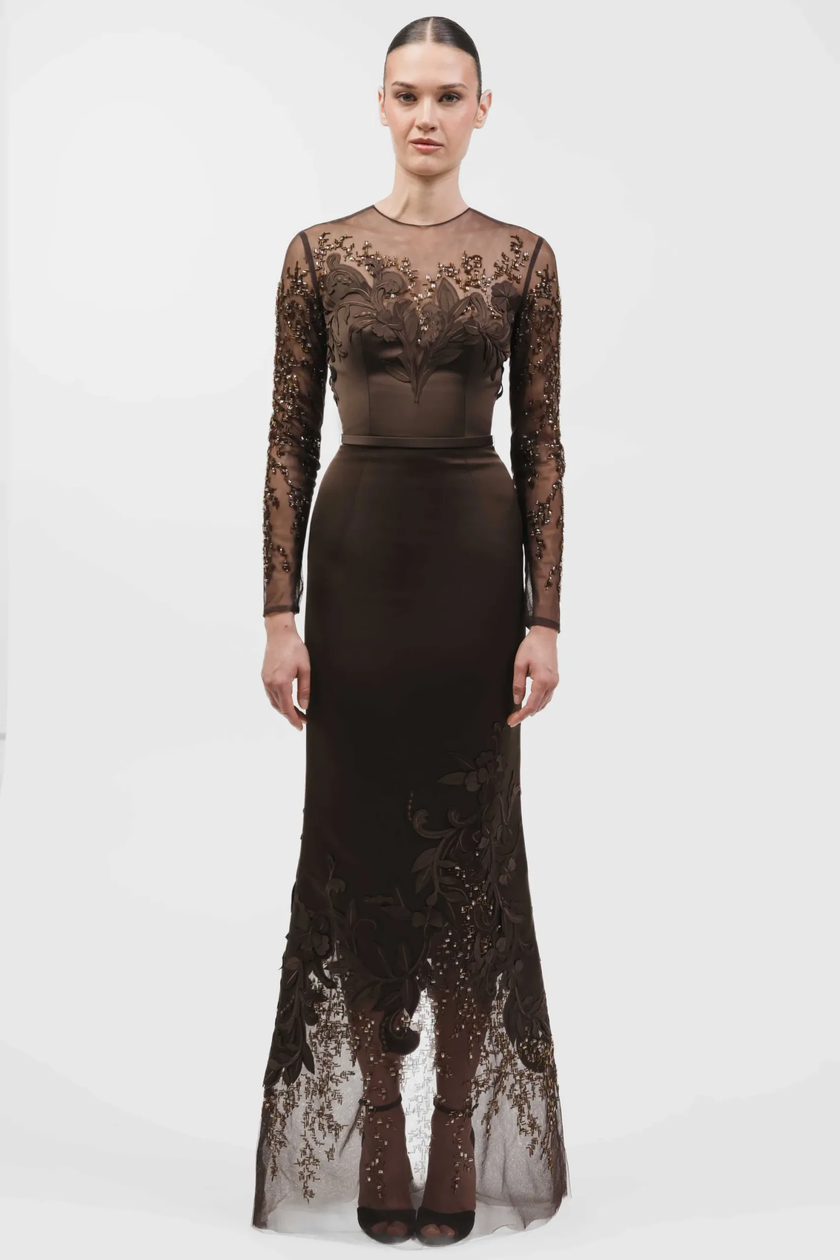 Rami Al Ali embroidered long-sleeve gown with sheer beaded sleeves | Wedded Wonderland