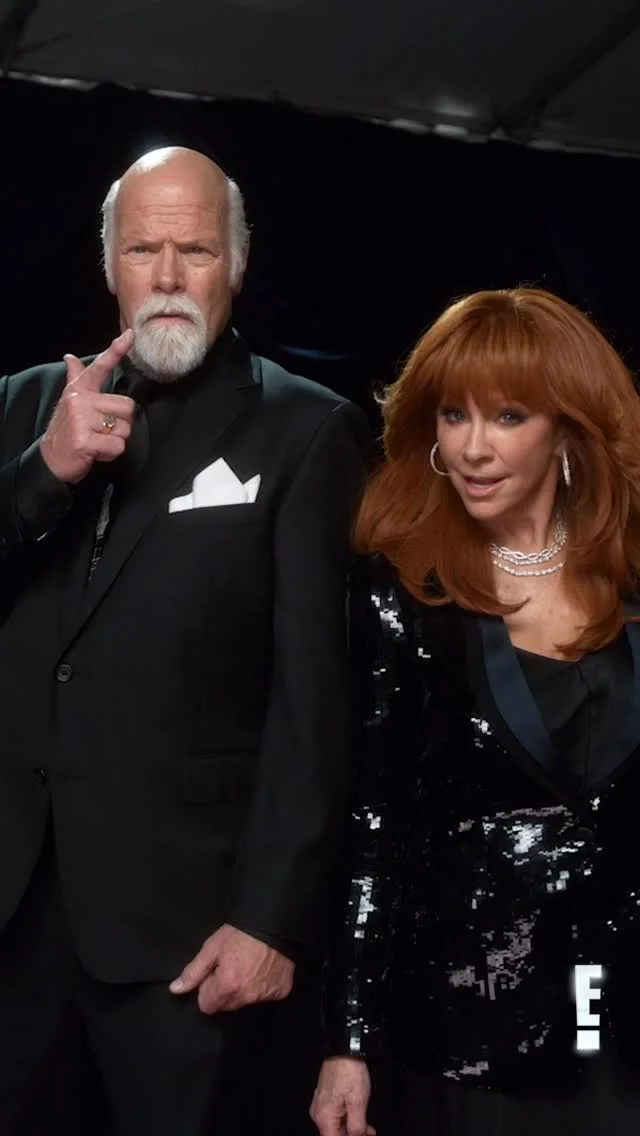 Reba McEntire and Rex Linn on the Emmys red carpet, Rex in a black suit and Reba in black sequins | Wedded Wonderland